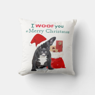 "I woof you a Frohe Christmas" Bulldog Welpe Kissen
