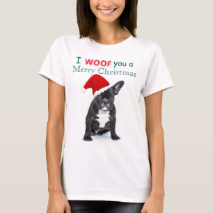 "I Woof You a Frohe Christmas" Bulldog Welpe T-Shirt
