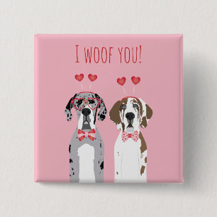 I Woof you Great Dane Hunde Pink Red Button
