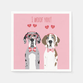 I Woof you Great Dane Hunde Pink Red Serviette