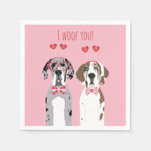 I Woof you Great Dane Hunde Pink Red Serviette