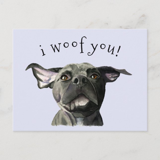 I Woof you Niedlich Black Pitbull Dog Postkarte (Vorderseite)