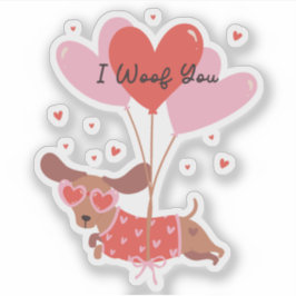 I Woof You Niedlich Dackel Hund Red Heart Balloons Aufkleber