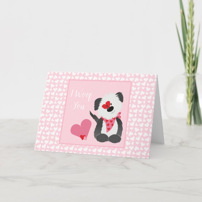 I Woof you Puppy Heart Pattern Pink White Karte (Vorderseite)
