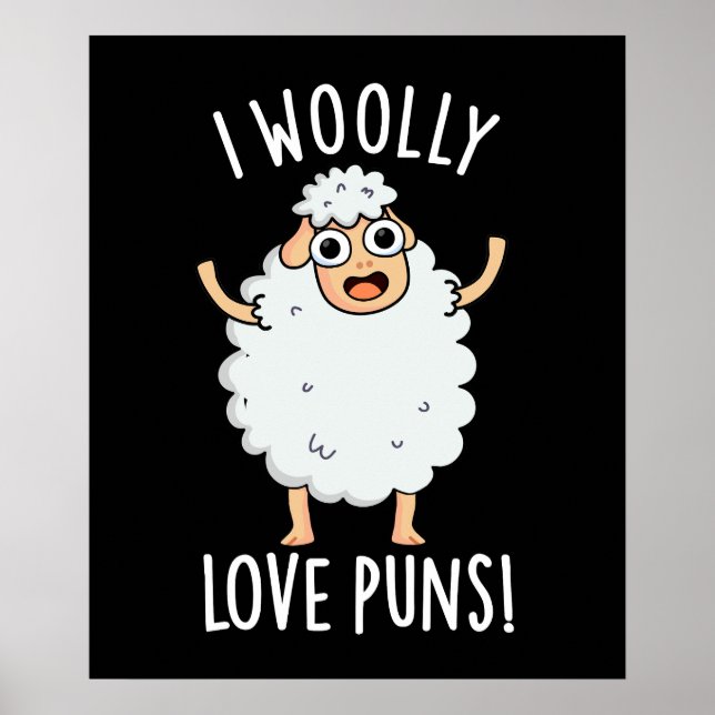 I Wooly Liebe Puns Funny Sheep Pun Dark BG Poster (Vorne)