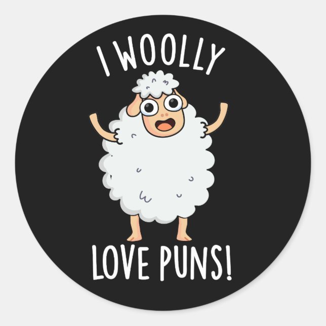 I Wooly Liebe Puns Funny Sheep Pun Dark BG Runder Aufkleber (Vorderseite)