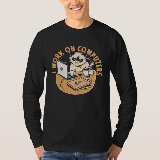 I Work On Computers Feline Coder  Software Cat Pro T-Shirt (Vorderseite)