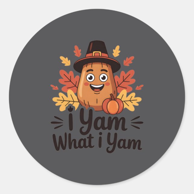 I Yam What I Yam Clic Thanksgiving Yam With Hat Lo Runder Aufkleber (Vorderseite)