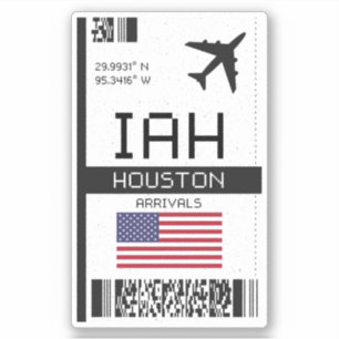 IAH Houston Boarding Pass - Texas Travel Aufkleber