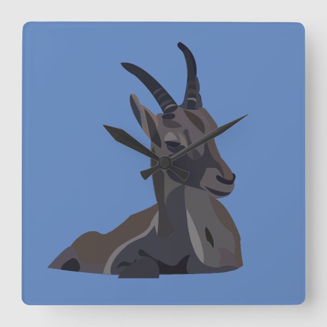 Ibex Animal Goat Quadratische Wanduhr (Vorderseite)