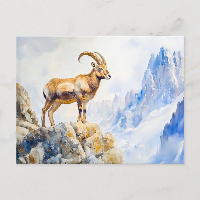 Ibex in den Alpen Aquarellmalerei Postkarte (Vorderseite)