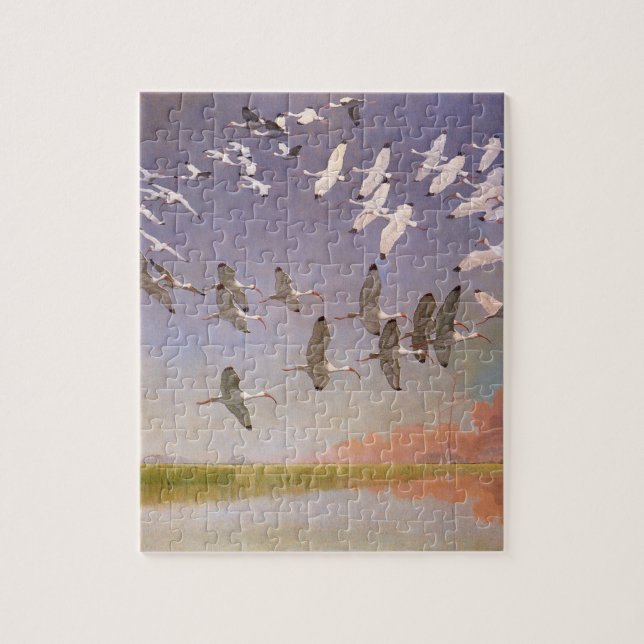 Ibis-Fliegen über Feuchtgebiete, Vintage Vögel (Vertikal)