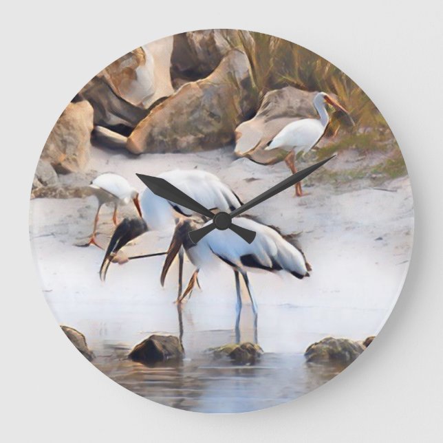 Ibis & Wood Storks Große Wanduhr (Vorderseite)
