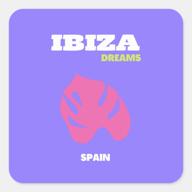 Ibiza, Art der Reise, Preppy, Lila Quadratischer Aufkleber (Vorderseite)