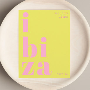 Ibiza España Moderne Typografie rosa grüne Postkar Postkarte