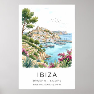 Ibiza-Landschaftsdruck Wasserfarbe Seeszene Poster
