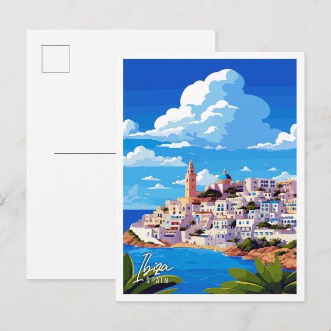 Ibiza Spain Art vintage Reise Illustration Postkarte (Vorne/Hinten)