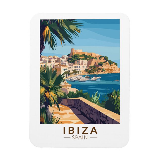 Ibiza Spanien Illustration Reisen Vintag Magnet (Vertikal)
