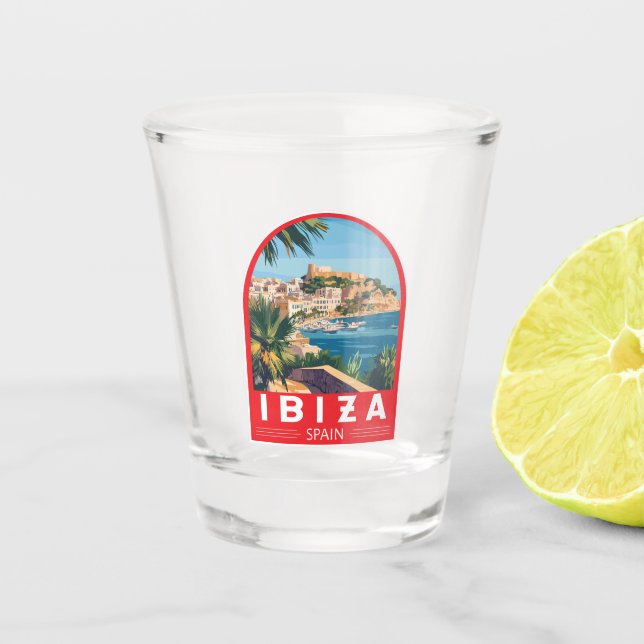 Ibiza Spanien Illustration Reisen Vintag Schnapsglas (Vorderseite)