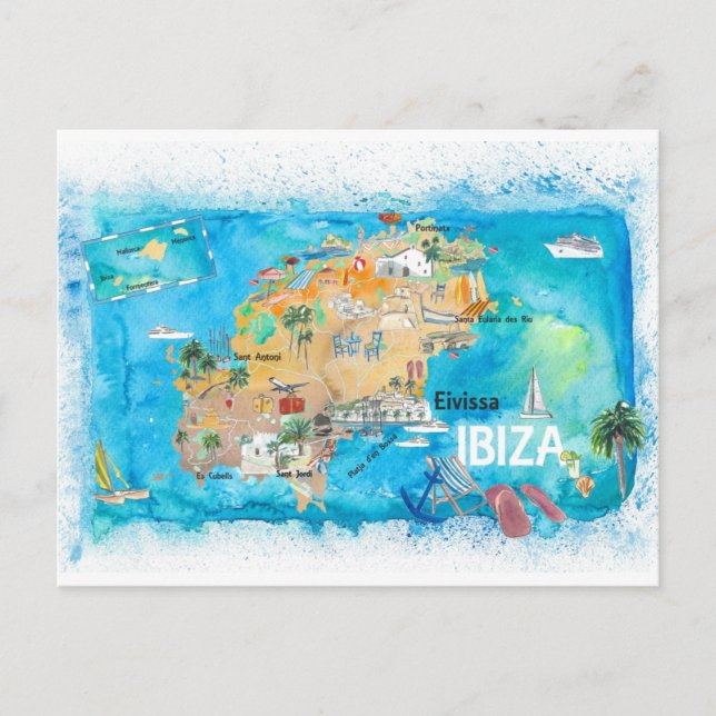 Ibiza Spanien Illustrierte Karte mit Sehenswürdigk (Vorderseite)