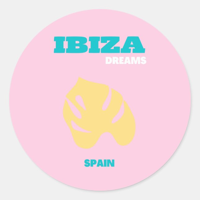 Ibiza, Spanien Kunst, Preppy, Pink Runder Aufkleber (Vorderseite)