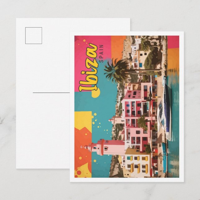 Ibiza Spanien Pop Kunst, Dichtung und Musik Postkarte (Vorne/Hinten)