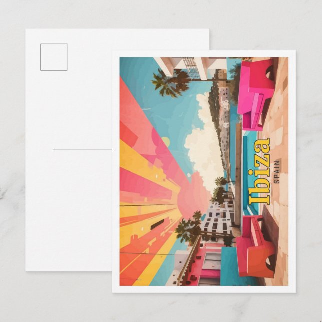 Ibiza Spanien Pop Kunst, Dichtung und Musik Postkarte (Vorne/Hinten)