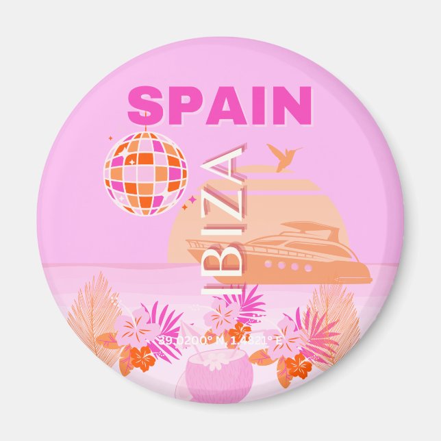 Ibiza, Spanien, Reisekunst, Preppy Art, Pink, Prep Magnet (Vorne)