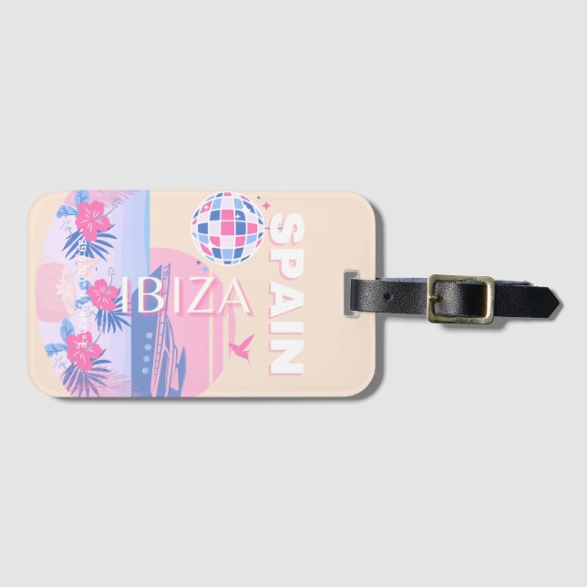 Ibiza, Spanien, Reisen Kunst, Preppy Art, Pink, Pa Gepäckanhänger (Vorderseite (Horizontal))
