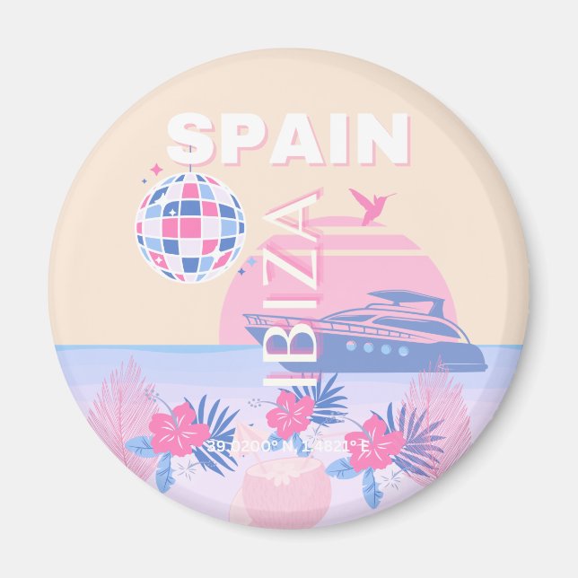 Ibiza, Spanien, Reisen Kunst, Preppy Art, Pink, Pa Magnet (Vorne)