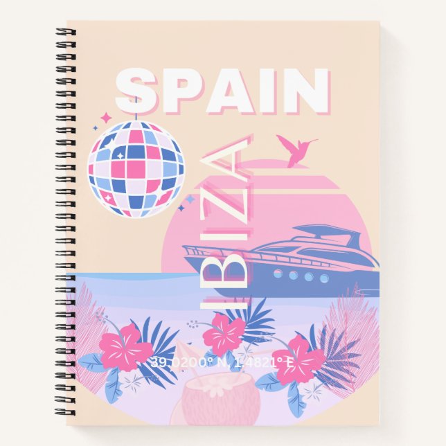 Ibiza, Spanien, Reisen Kunst, Preppy Art, Pink, Pa Notizbuch (Vorderseite)