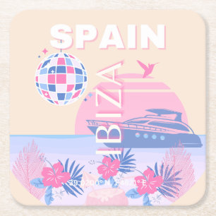 Ibiza, Spanien, Reisen Kunst, Preppy Art, Pink, Pa Rechteckiger Pappuntersetzer