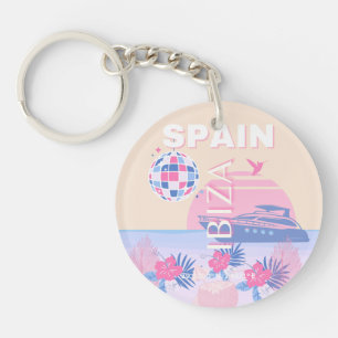 Ibiza, Spanien, Reisen Kunst, Preppy Art, Pink, Pa Schlüsselanhänger