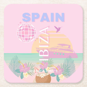 Ibiza, Spanien, Reisen Kunst, Preppy Art, Pink Rechteckiger Pappuntersetzer