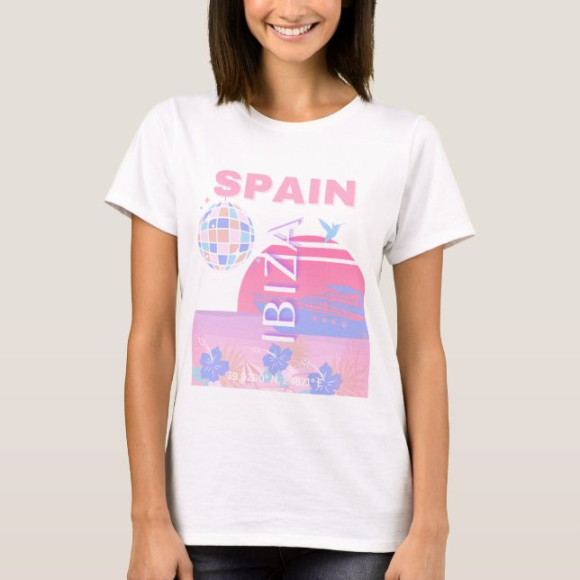 Ibiza, Spanien, Reisen Kunst, Preppy Art, Pink T-Shirt (Vorderseite)