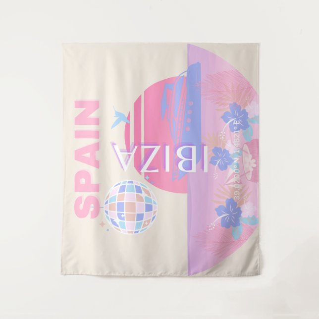 Ibiza, Spanien, Reisen Kunst, Preppy Art, Pink Wandteppich (Vorderseite)