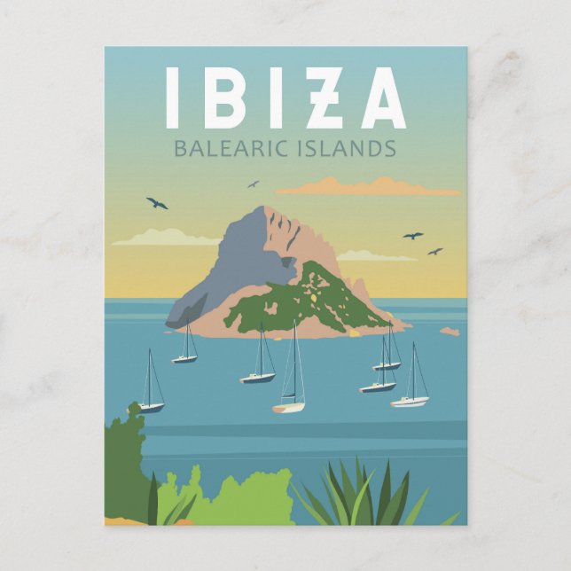 Ibiza Spanien Reisen Vintage Kunst Postkarte (Vorderseite)