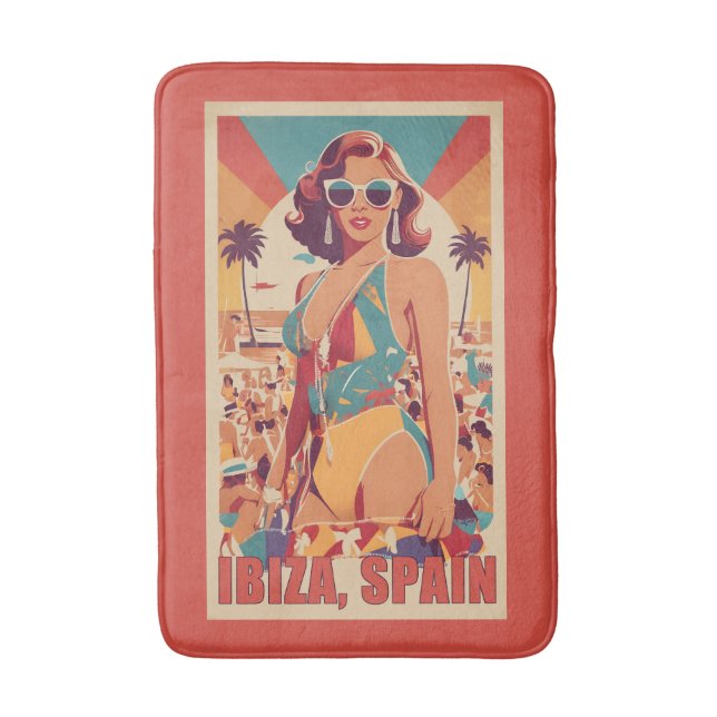Ibiza, Spanien Reiseplakat Badematte (Vorderseite Vertikal)