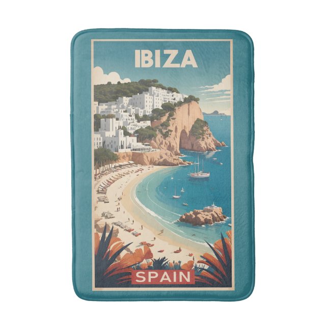 Ibiza, Spanien Reiseplakat Badematte (Vorderseite Vertikal)