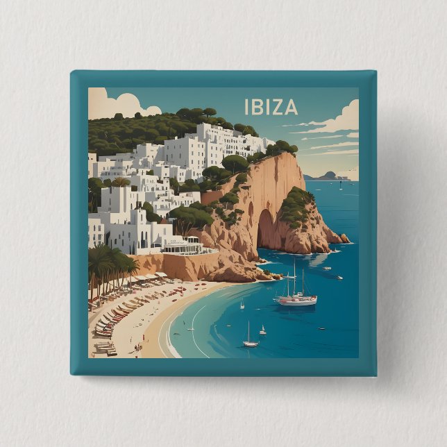Ibiza, Spanien Reiseplakat Button (Vorderseite)