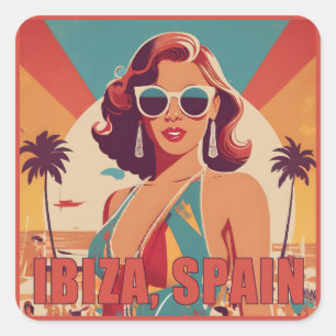 Ibiza, Spanien Reiseplakat Quadratischer Aufkleber