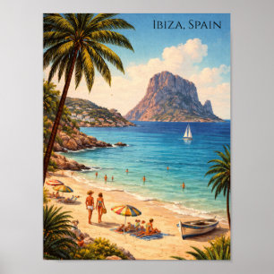 Ibiza Spanien Retro-Strandkunstwerk – Vintage-Reis Poster