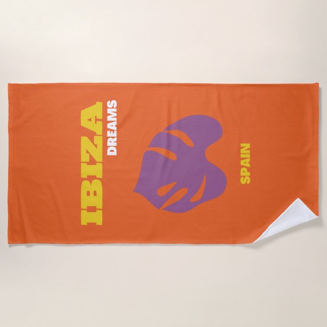 Ibiza, Spanien, Travel Art, Retro Art, Orange Strandtuch (Vorderseite)