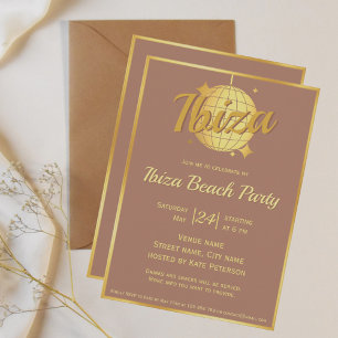 Ibiza-themen-Eivissa-Gold-Disco-Kugel-Mocha-Mousse Einladung