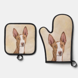 Ibizan Hound Malerei glatt Roter Hund Kunst Ofenhandschuh & Topflappen-Set