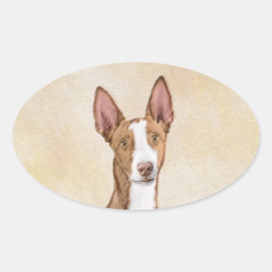 Ibizan Hound Malerei - Niedliche Original Hunde Ku Ovaler Aufkleber
