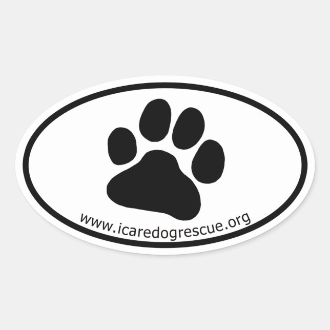 ICARE Dog Rescue Dog Paw Print Ovaler Aufkleber (Vorderseite)