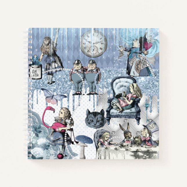Ice Alice im Wunderland Glitzer Blue Notizbuch (Vorderseite)