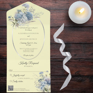 Ice Blue Bohemische Blume mit hellgelbem QR-Code All In One Einladung
