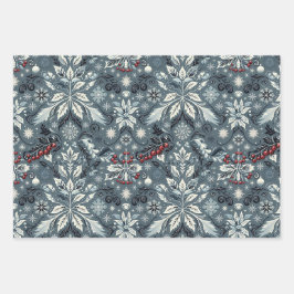 Ice Blue Christmas Snowflake und Holly Geschenkpapier Set